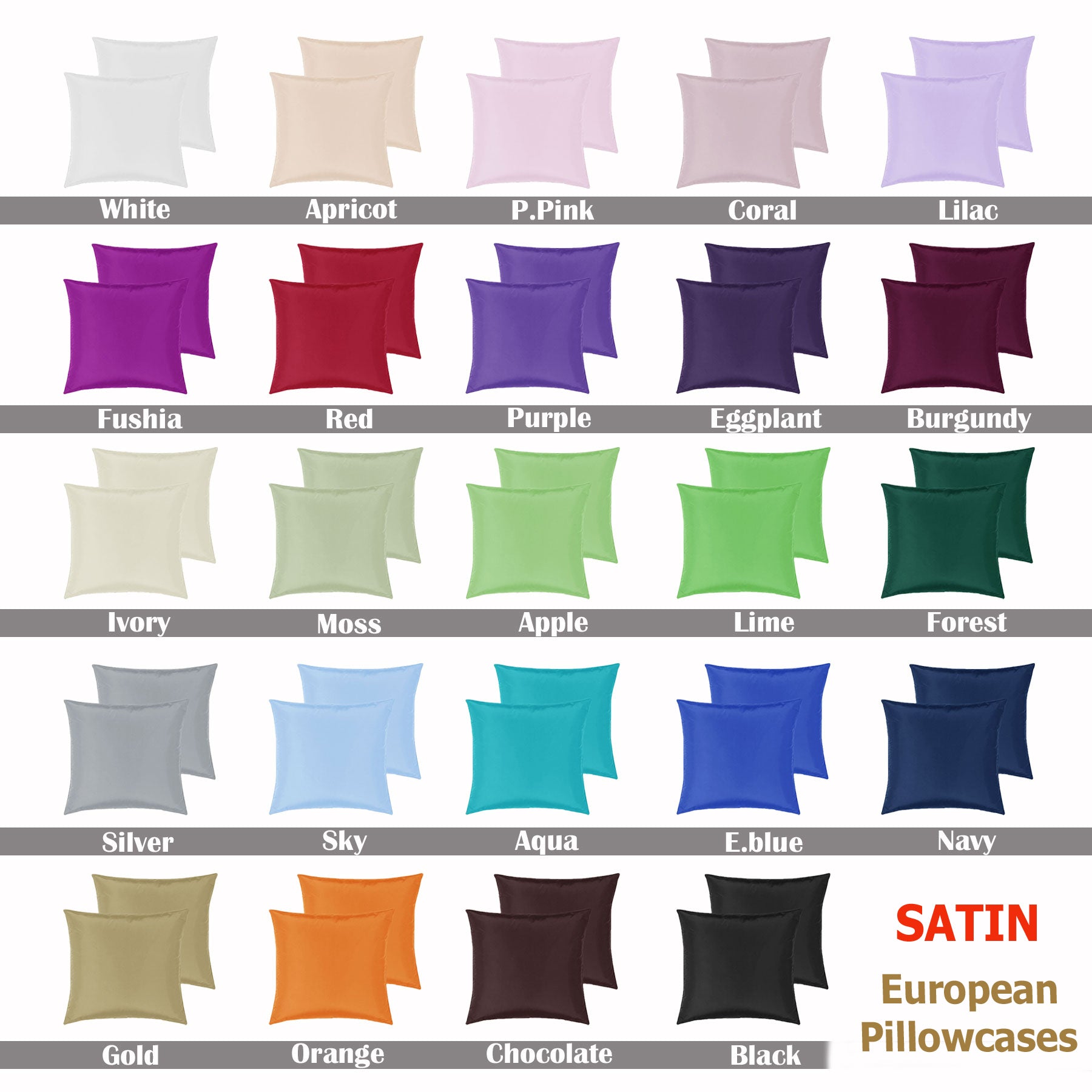 Satin European Pillowcases ( Pair ) CHOCOLATE