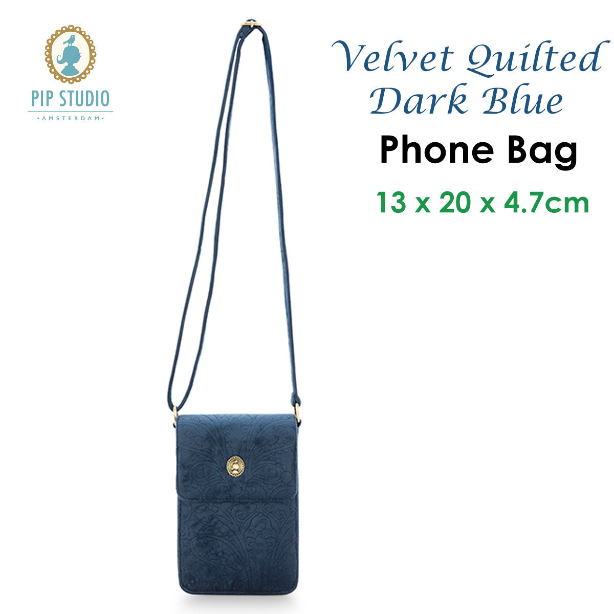 Velvet Quilted Dark Blue Phone Bag