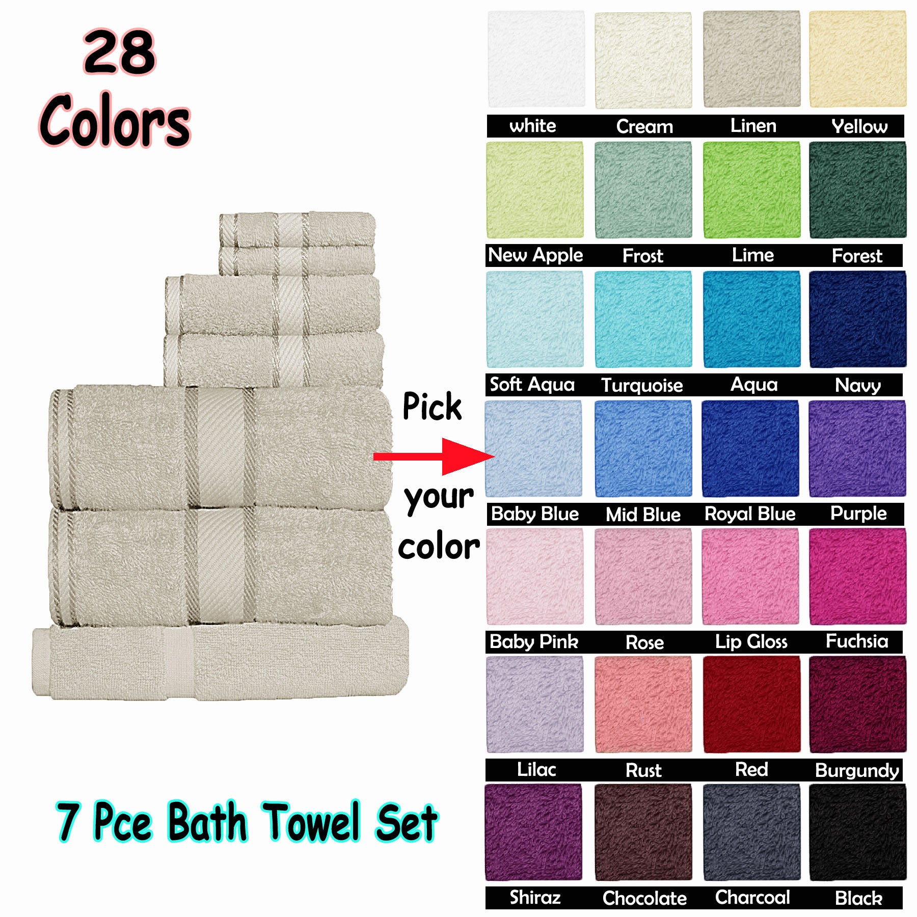 550gsm Cotton 7 Pce Towel Set Soft Aqua