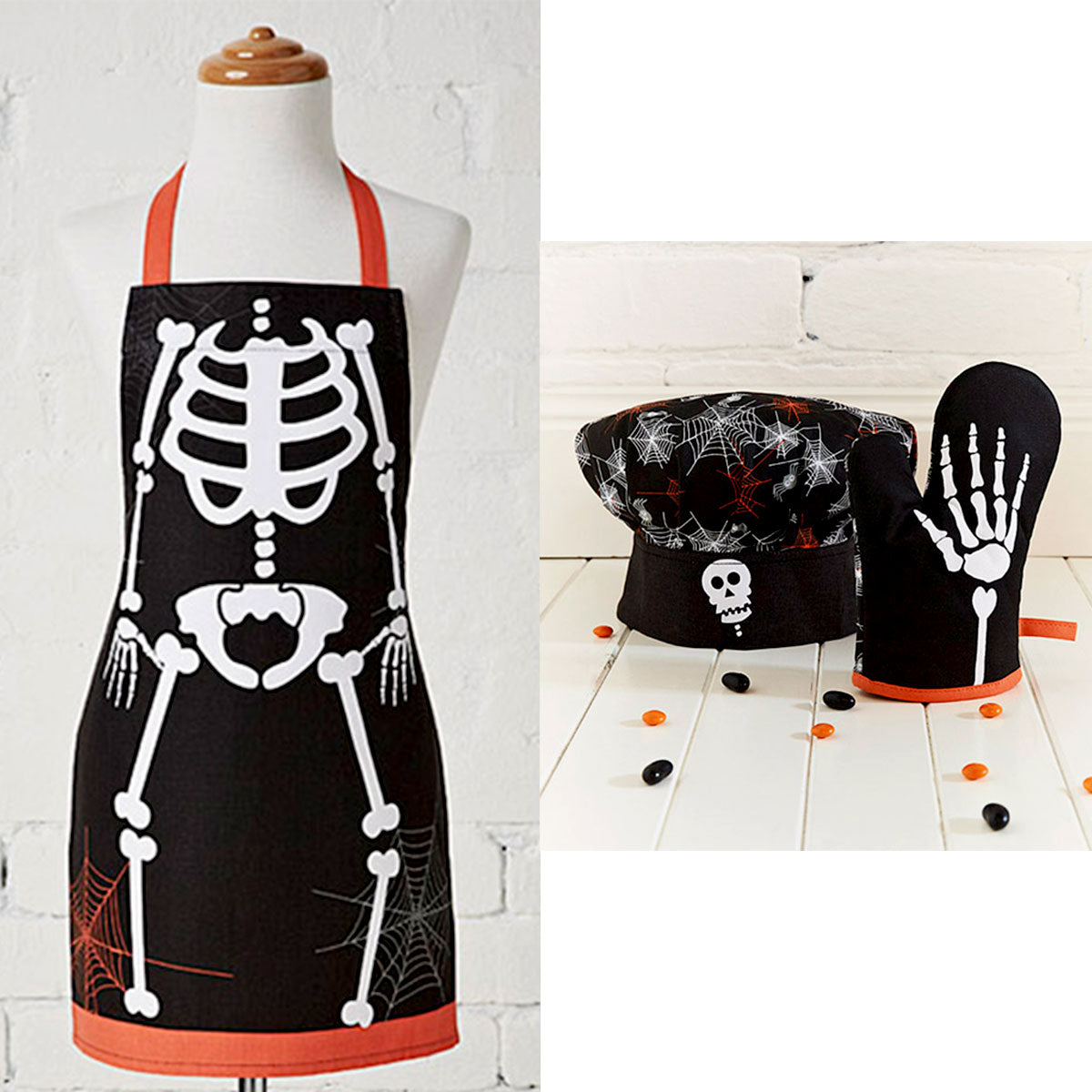 Set of 3 Skeleton Halloween Children Kids Kitchen Chef Set
