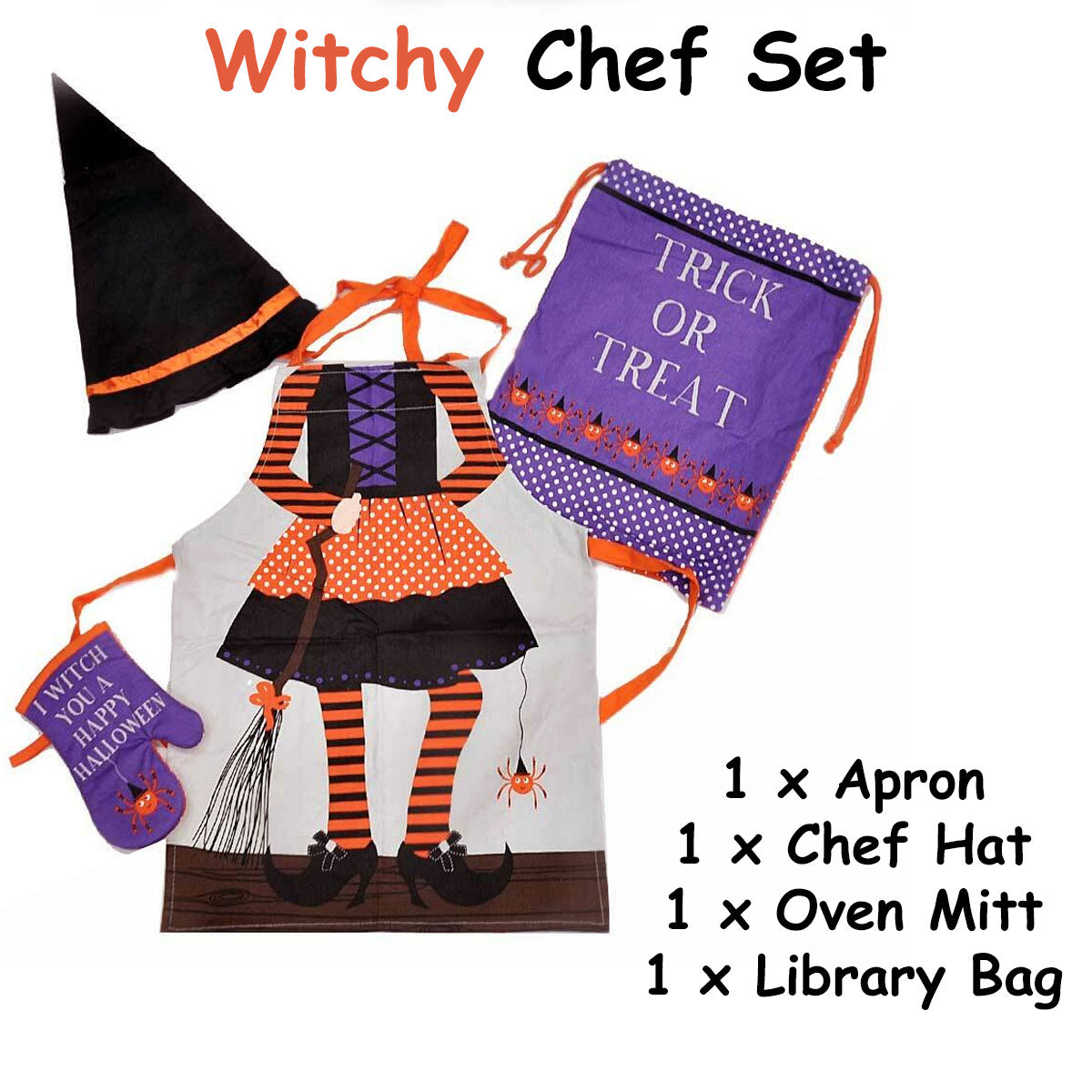 Set of 4 Witchy Children Kids Halloween Kitchen Chef Set