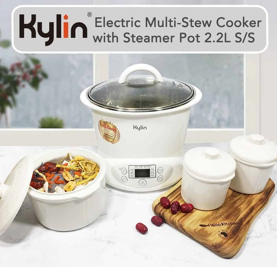 Electric Slow Cooker Stainless Steel Ceramic Pot Steamer 2.2L With 3 Containers