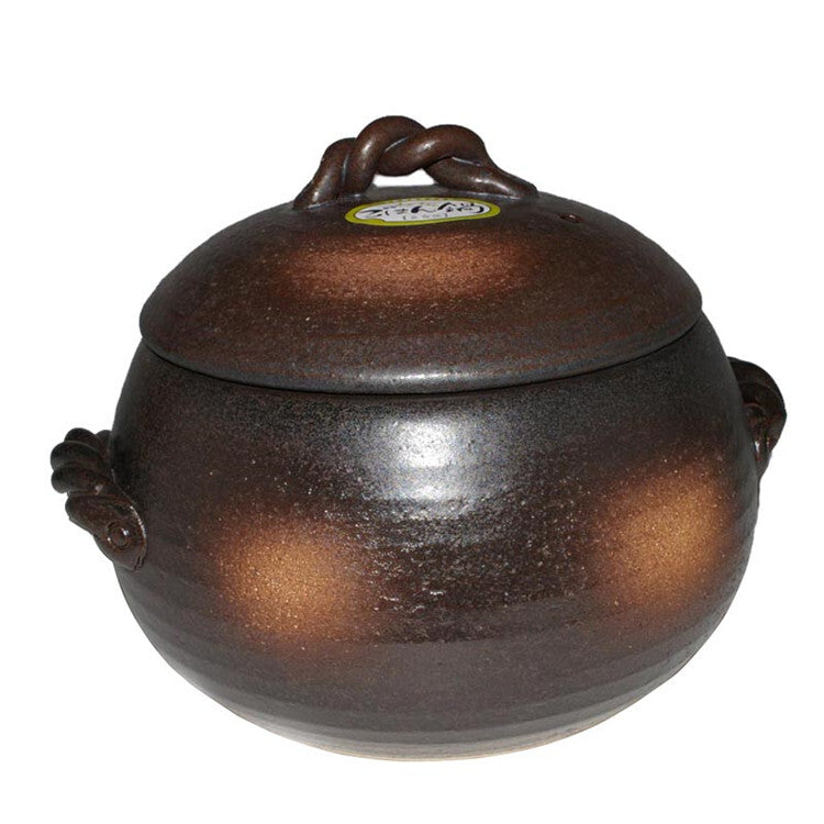 Japanese Yorozufuru-sho Brown  Chestnut 7# Rice Clay Pot  - Made in Japan - 4L