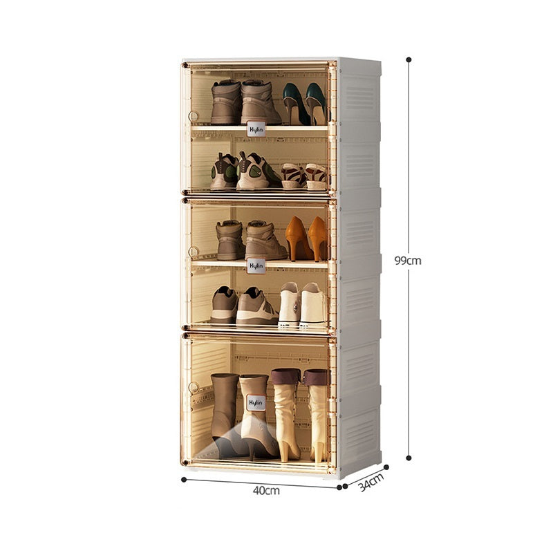 Cubes Storage Folding Shoe Cabinet With 1 Column & 5 Grids & 3 Brown Door