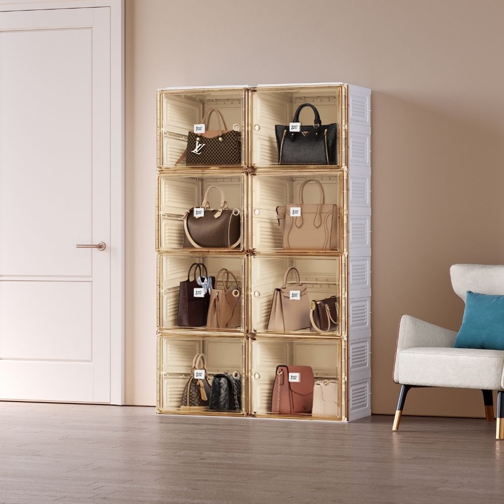 Cubes Storage Folding Shoe Cabinet With 2 Column & 8 Grids & 8 Brown Door