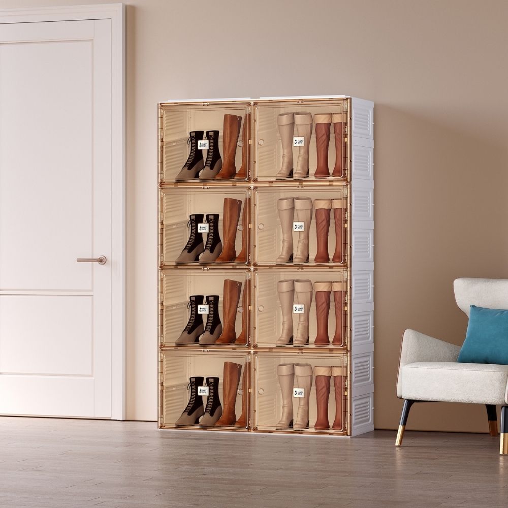 Cubes Storage Folding Shoe Cabinet With 2 Column & 8 Grids & 8 Brown Door