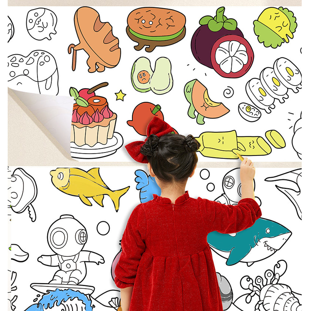 44cm*10m Kids Drawing Roll Color Filling Paper Graffiti Scroll Coloring Paper Toy(Style 02:5 themes)