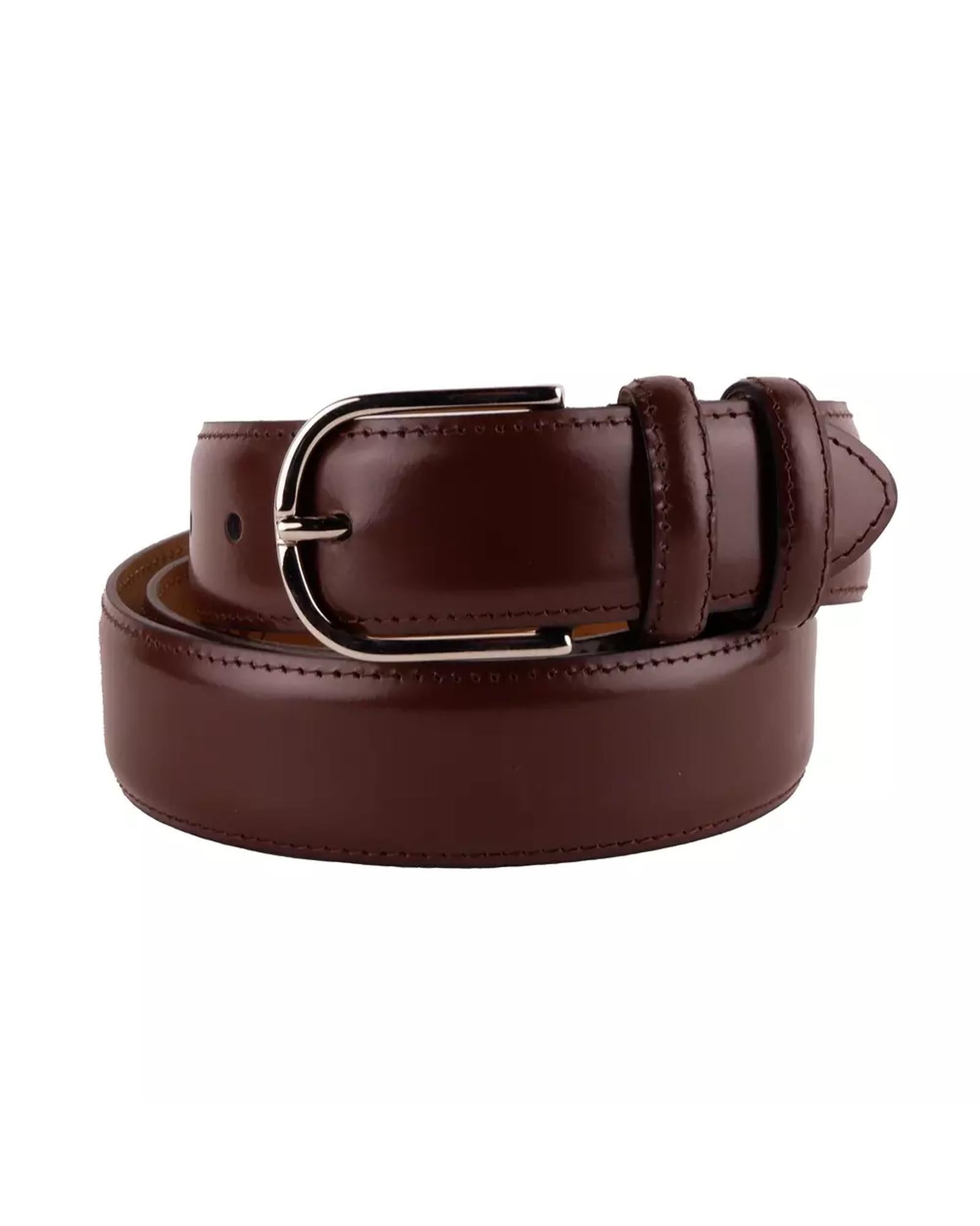 Smooth Brown Calfskin Belt with Brass Buckle 115 cm Men