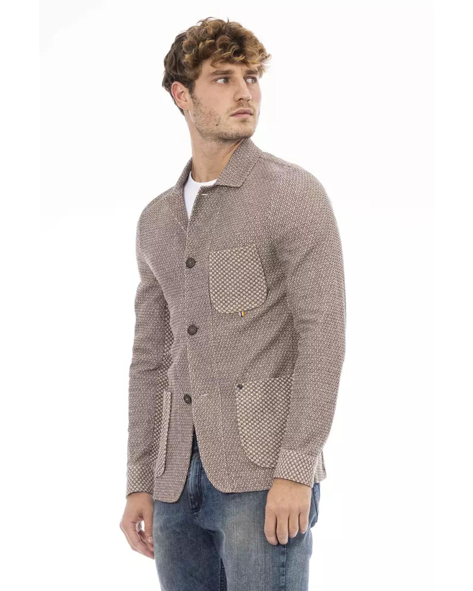 Classic Button-Front Fabric Jacket with Front Pockets 48 IT Men