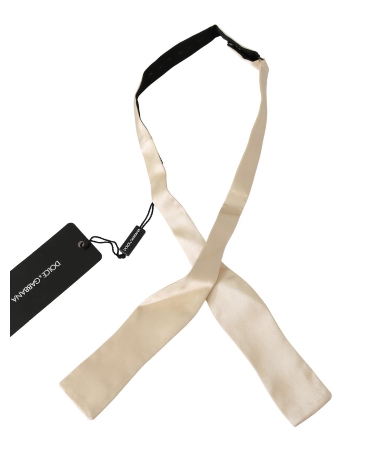 100% Authentic Dolce & Gabbana Bowtie Beige Silk Adjustable Strap One Size Men
