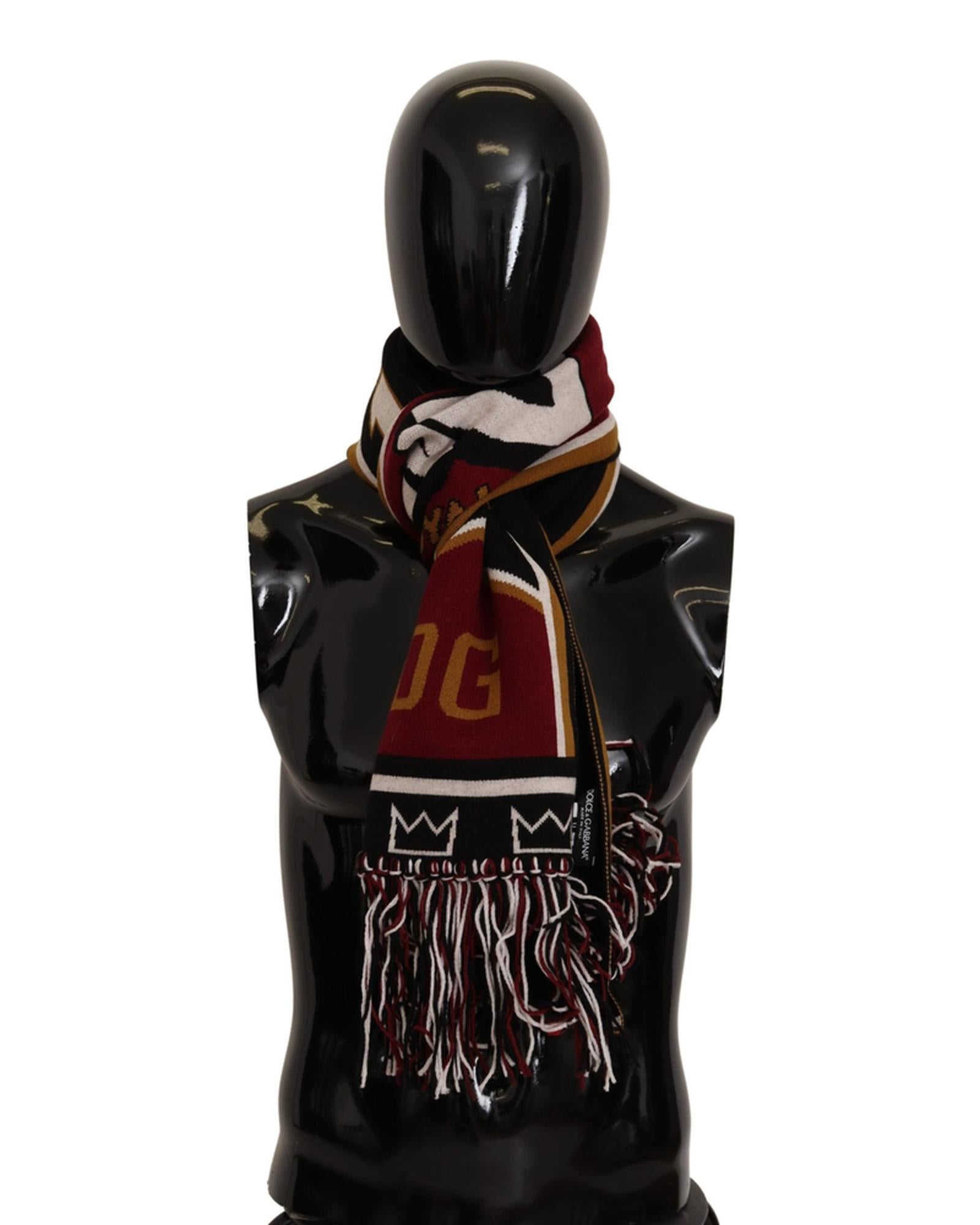 Dolce & Gabbana Multicolor Wool Scarf with DG King Lettering and Crown One Size Men
