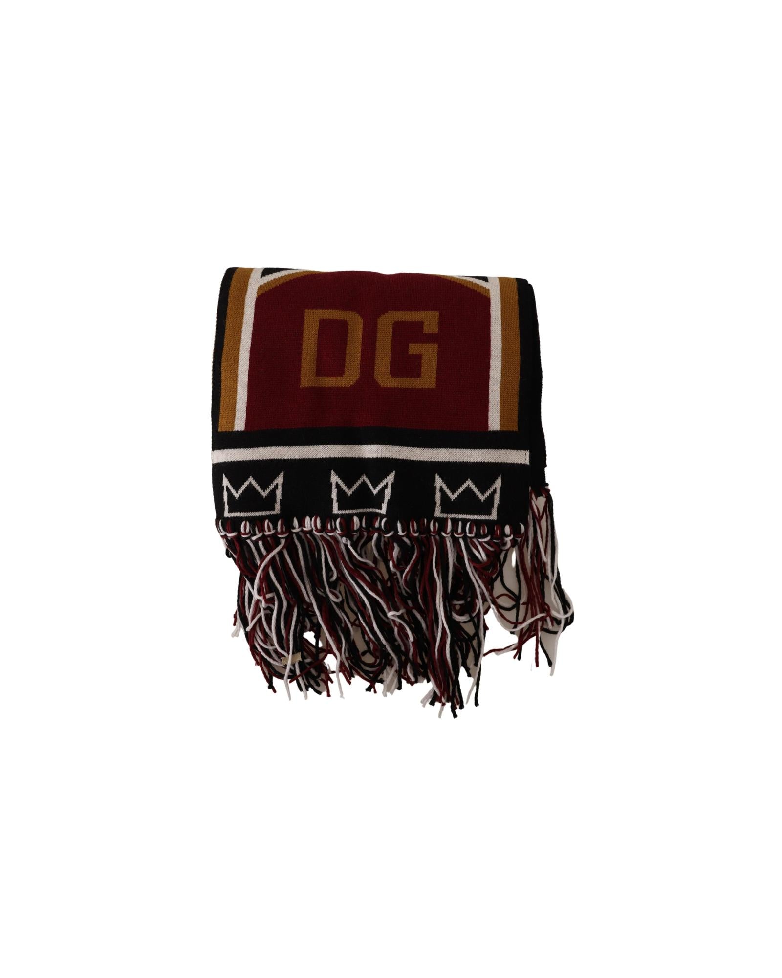 Dolce & Gabbana Multicolor Wool Scarf with DG King Lettering and Crown One Size Men