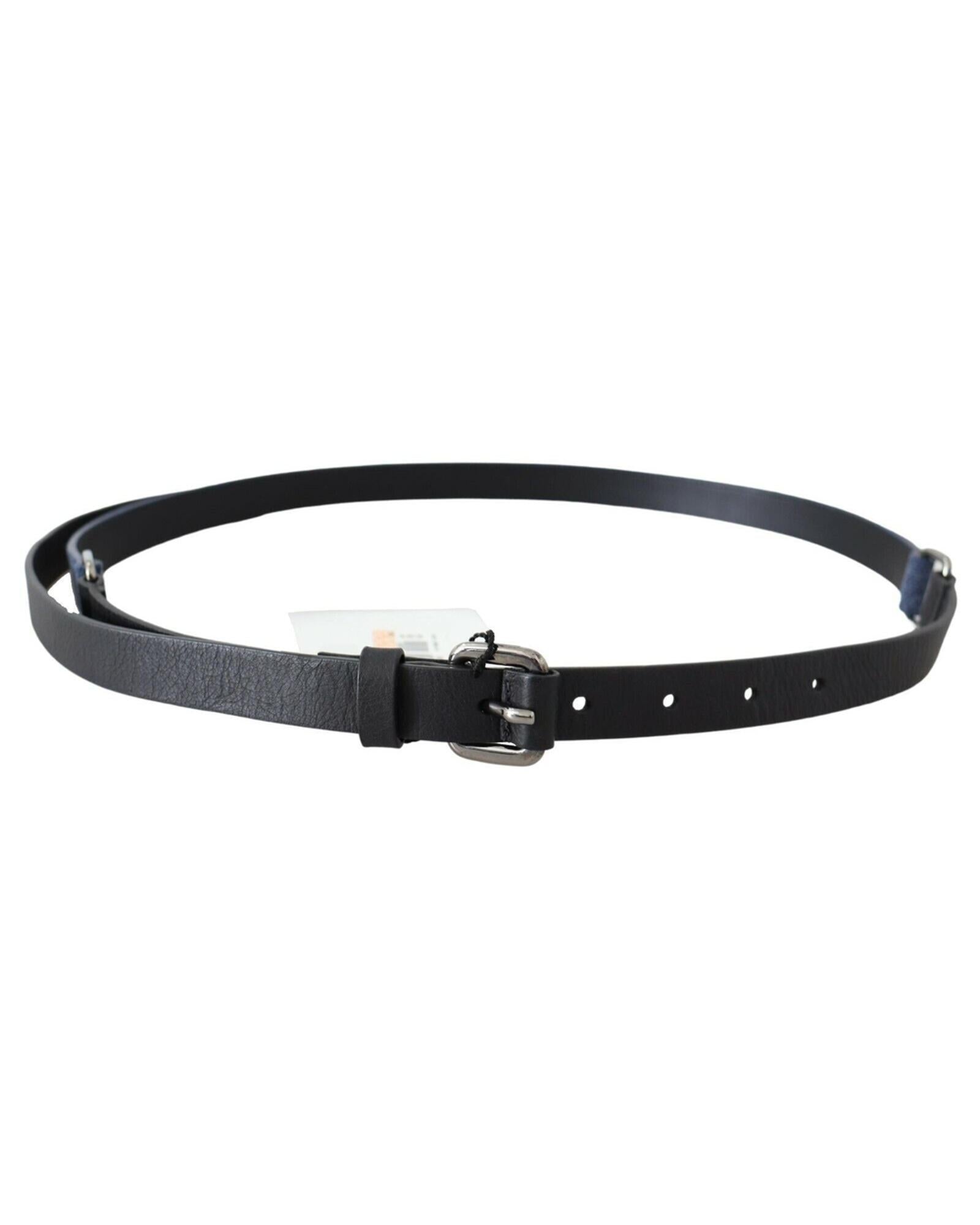 Classic Black Leather Belt with Buckle Fastening by CNC  85 cm Women