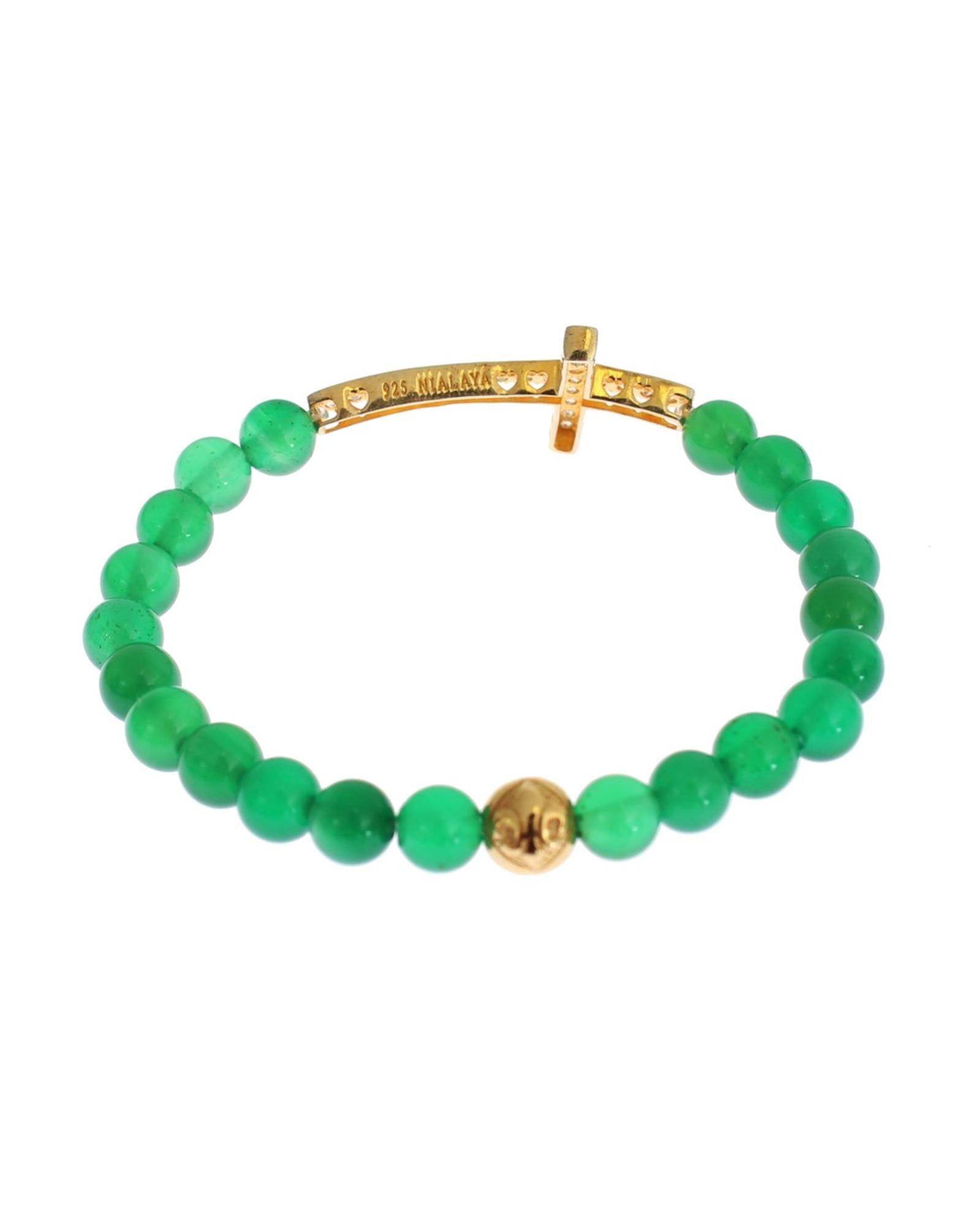 Green Jade Bead Bracelet with CZ Diamond Cross S Women