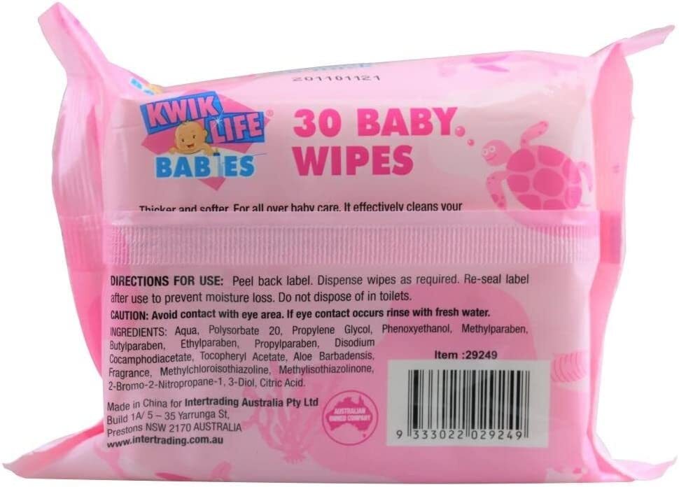 Pk30 Baby Wipes With Sticky Top Alcohol Free Fragrance Free