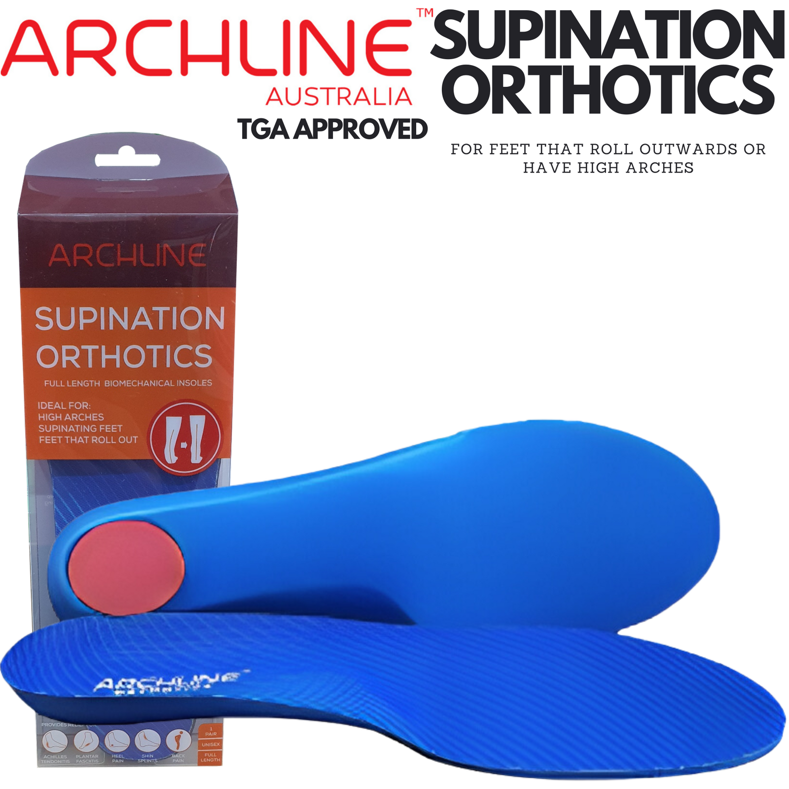 Supination Orthotic Insoles - Full Length (Unisex) Plantar Fasciitis High Arch - Euro 38