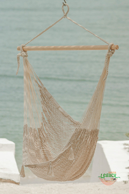 Extra Large Outdoor Cotton Mexican Hammock Chair in Cream Colour