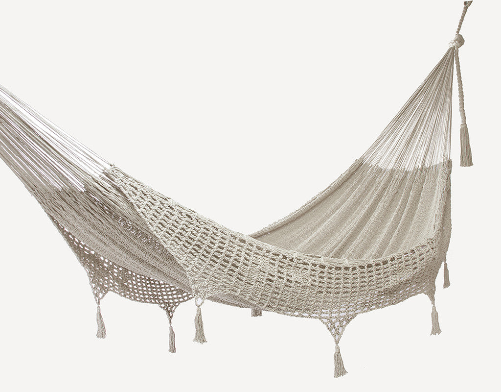 Outdoor undercover cotton  hammock with hand crocheted tassels Queen Size Marble Colour