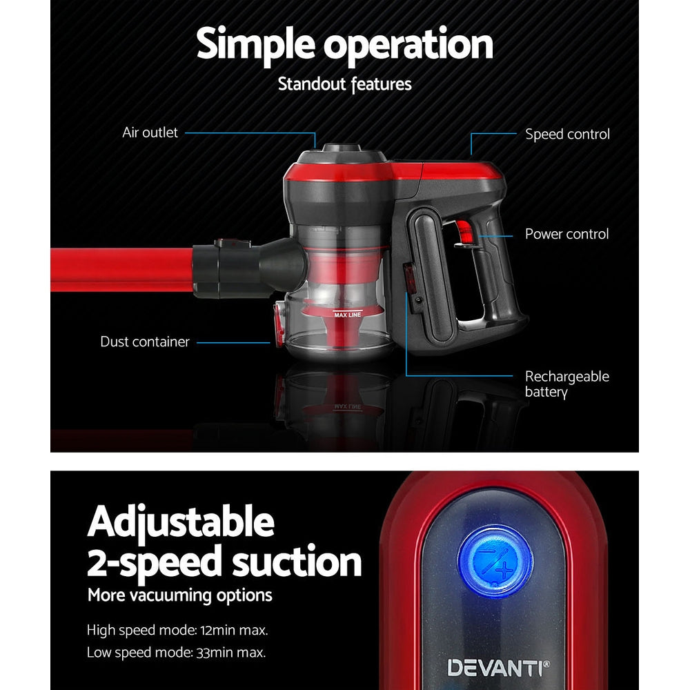 Handheld Vacuum Cleaner Brushless Cordless 250W Red