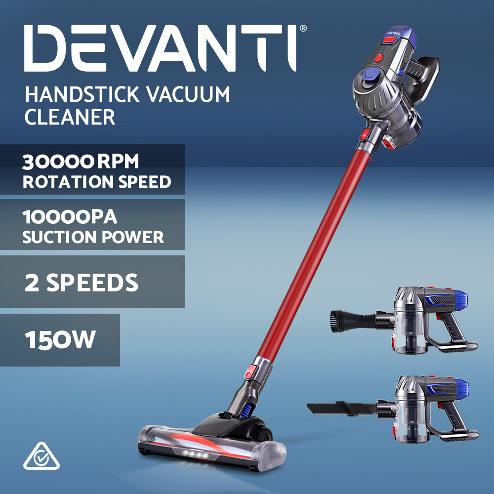 Handheld Vacuum Cleaner Bagless Cordless Red 150W