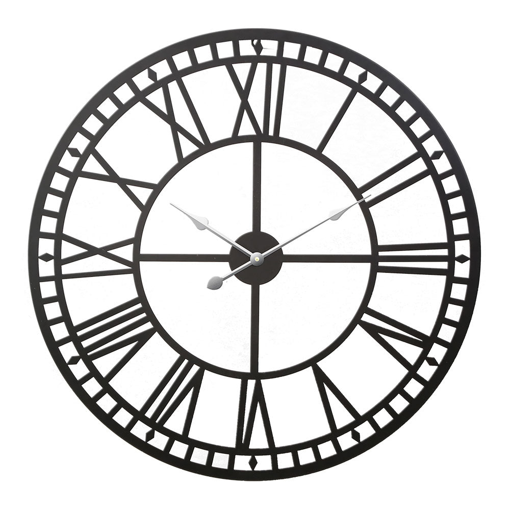 60cm Wall Clock Large Roman Numerals Metal Black