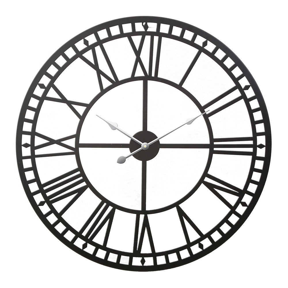 80cm Wall Clock Large Roman Numerals Metal Black