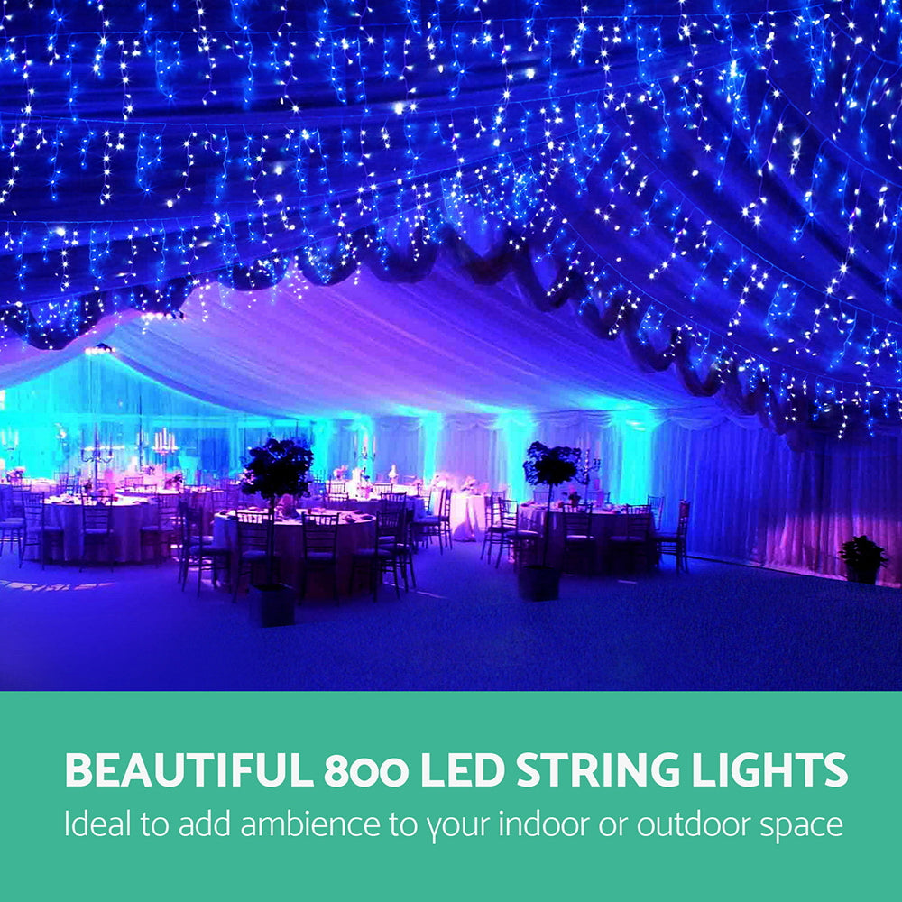20M Christmas Lights Icicle Light 800 LED Blue White Decor