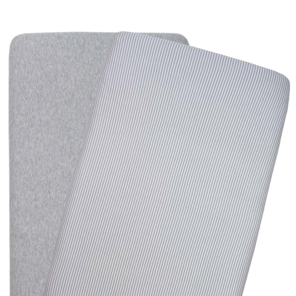 2pack Jersey Bassinet Fitted Sheet
(40 x 80 x 12cm) Grey Stripe/Melange