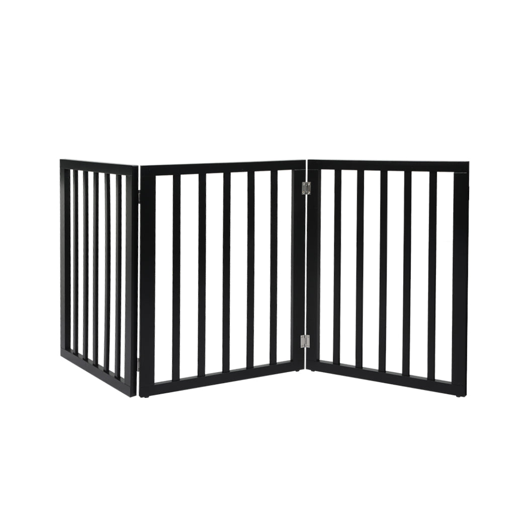 3 Panels Wooden Pet Gate Dog Fence Safety Stair Barrier Security Door Black