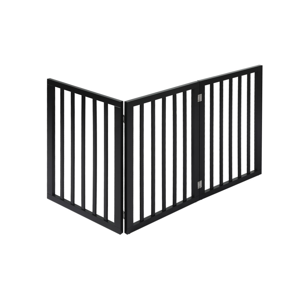 3 Panels Wooden Pet Gate Dog Fence Safety Stair Barrier Security Door Black