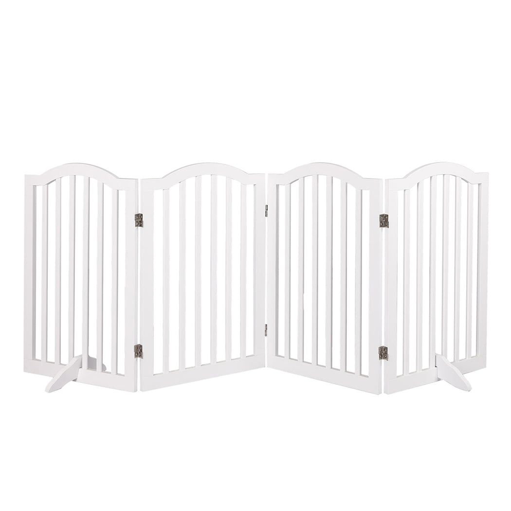 Wooden Pet Gate Dog Fence Safety Stair Barrier Security Door 4 Panels White