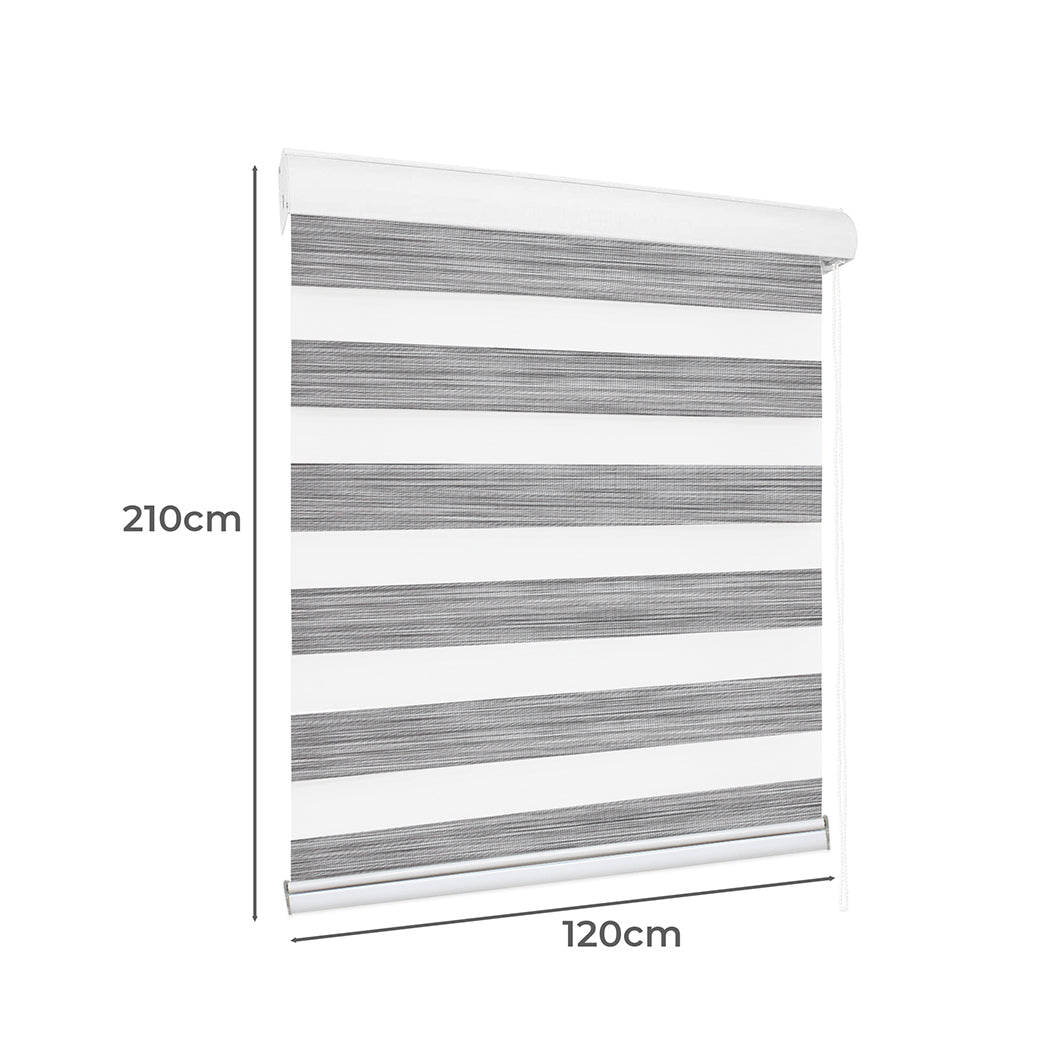 Blackout Zebra Roller Blind Curtains Double Window Sunshade 120x210 Grey