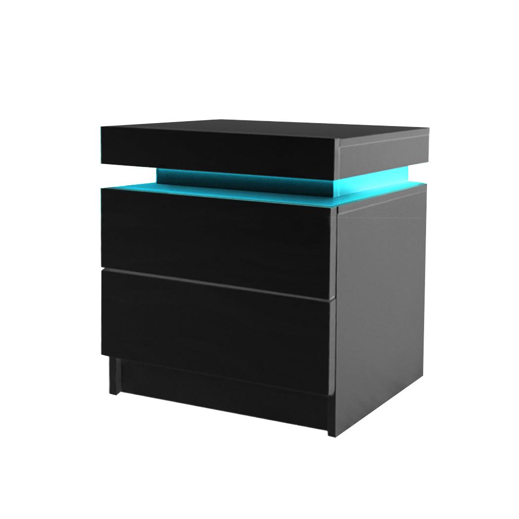 Levede Bedside Tables Side Table 2 Drawers Black-1864183566271909888