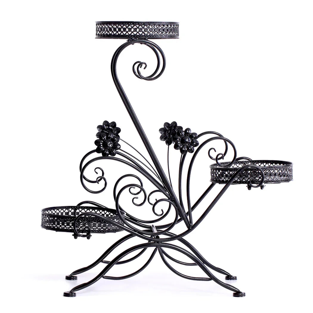 Levede Plant Stand Outdoor Indoor Metal Black-2018816658419879937