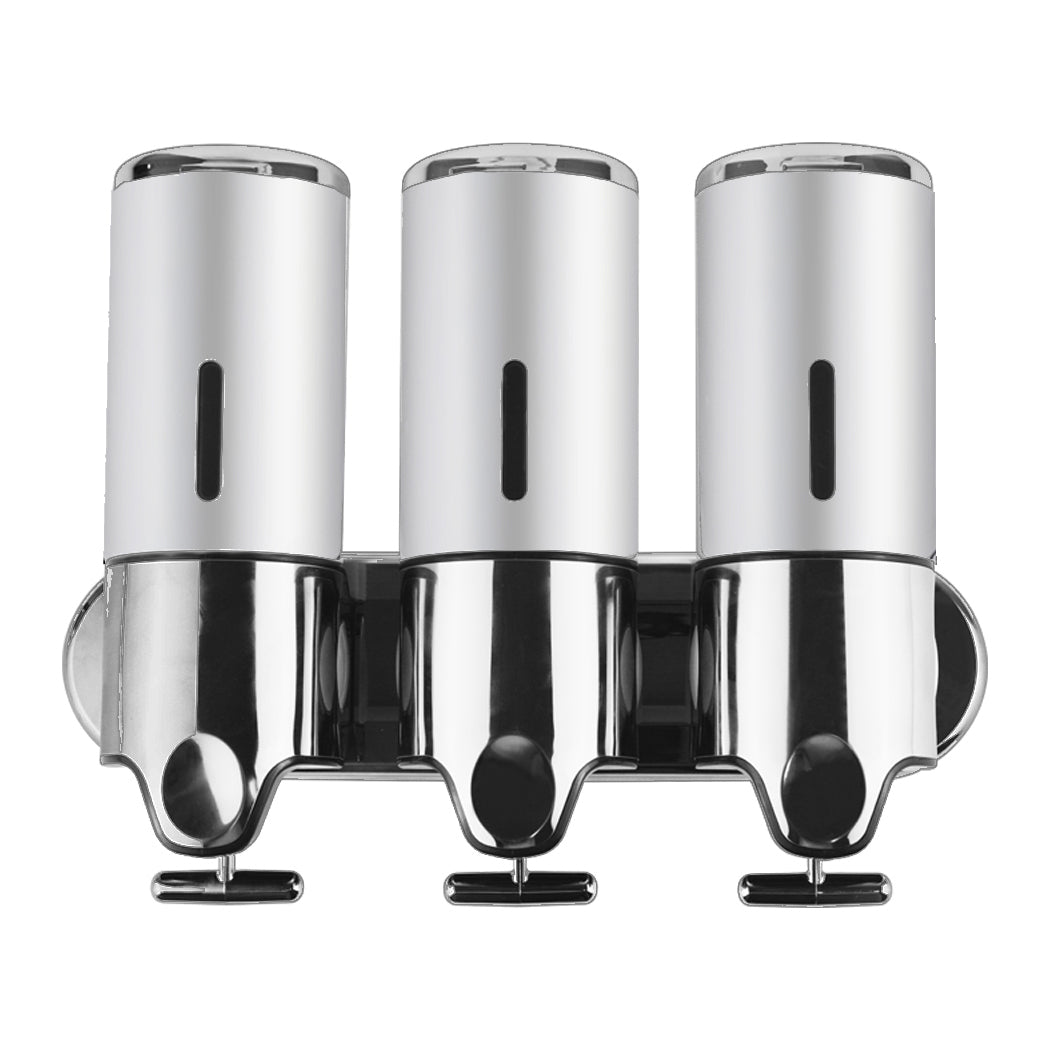 3 Bottles Bathroom Shower Soap Dispenser Silver-2029387262189506561
