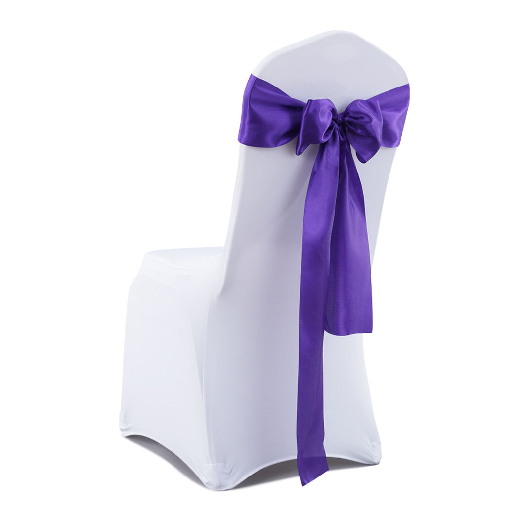 50x Table Runners Coloured Satin Chair Eggplant-2065254450175545345