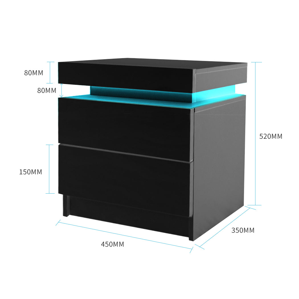 Levede Bedside Tables Side Table 2 Drawers Black-1864183566271909890
