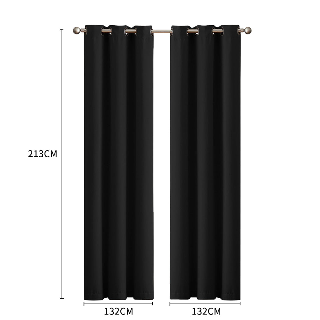 2x Blockout Curtains Panels 3 Layers Black-2065254604781785090