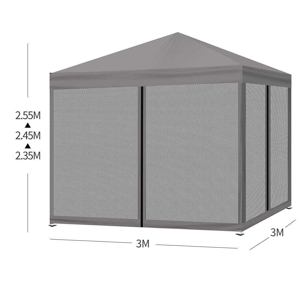 Mountview Gazebo 3x3m Pop Up Marquee Grey-2006732915622416386