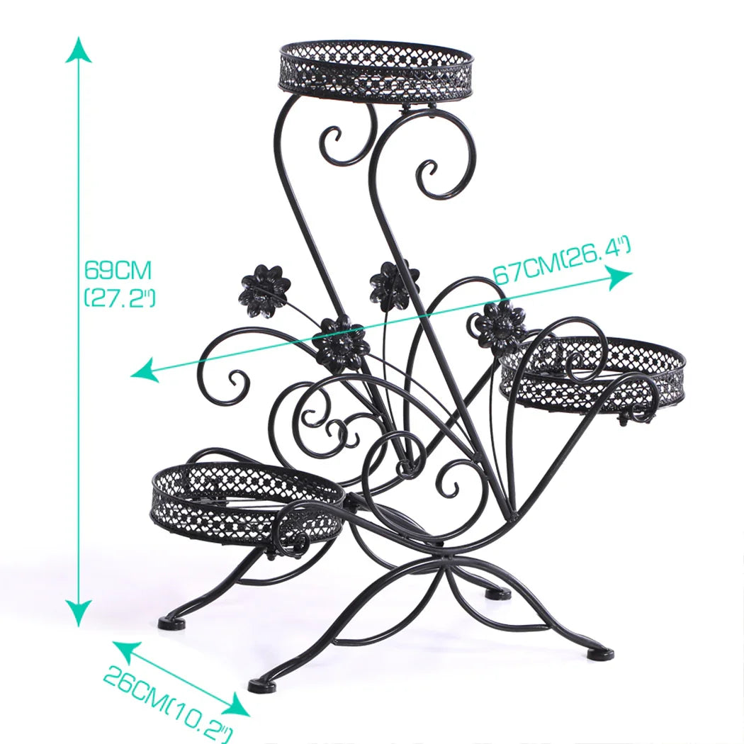 Levede Plant Stand Outdoor Indoor Metal Black-2018816658419879938