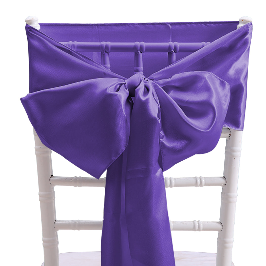 50x Table Runners Coloured Satin Chair Eggplant-1864183521661292550