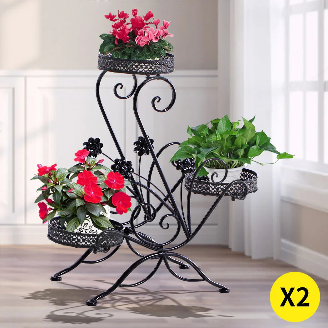 Levede Plant Stand Outdoor Indoor Metal Black-2006732927412604935