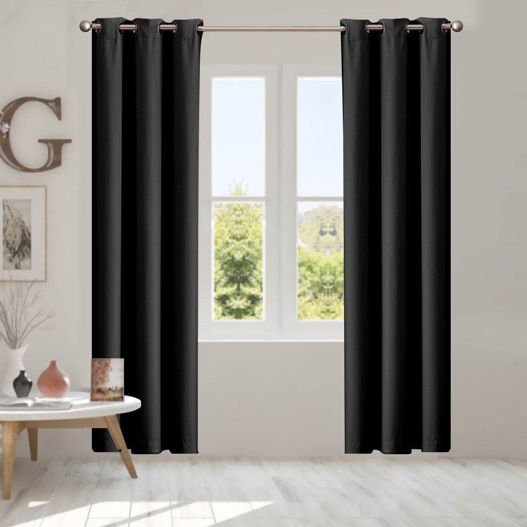 2x Blockout Curtains Panels 3 Layers Black-2029387283551096839