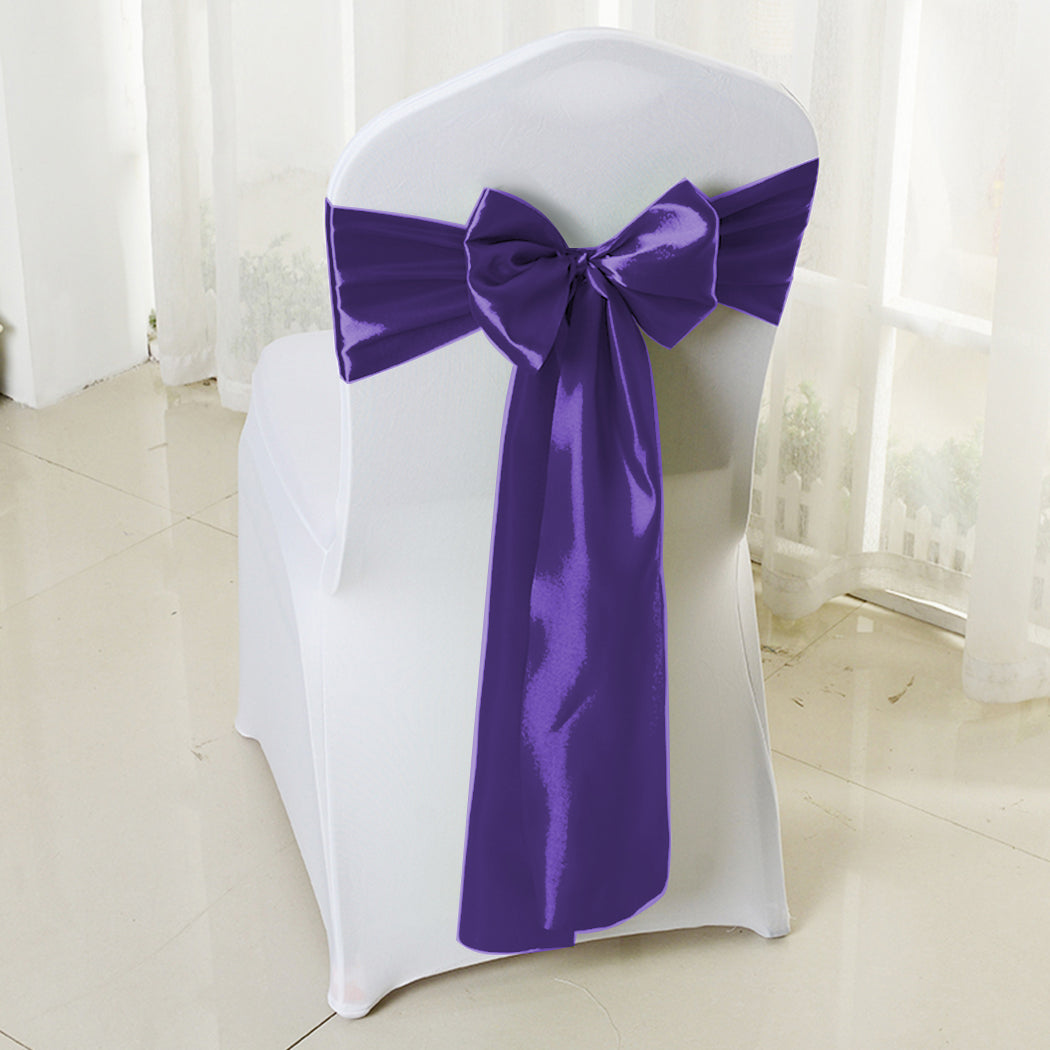 50x Table Runners Coloured Satin Chair Eggplant-2065254450175545351