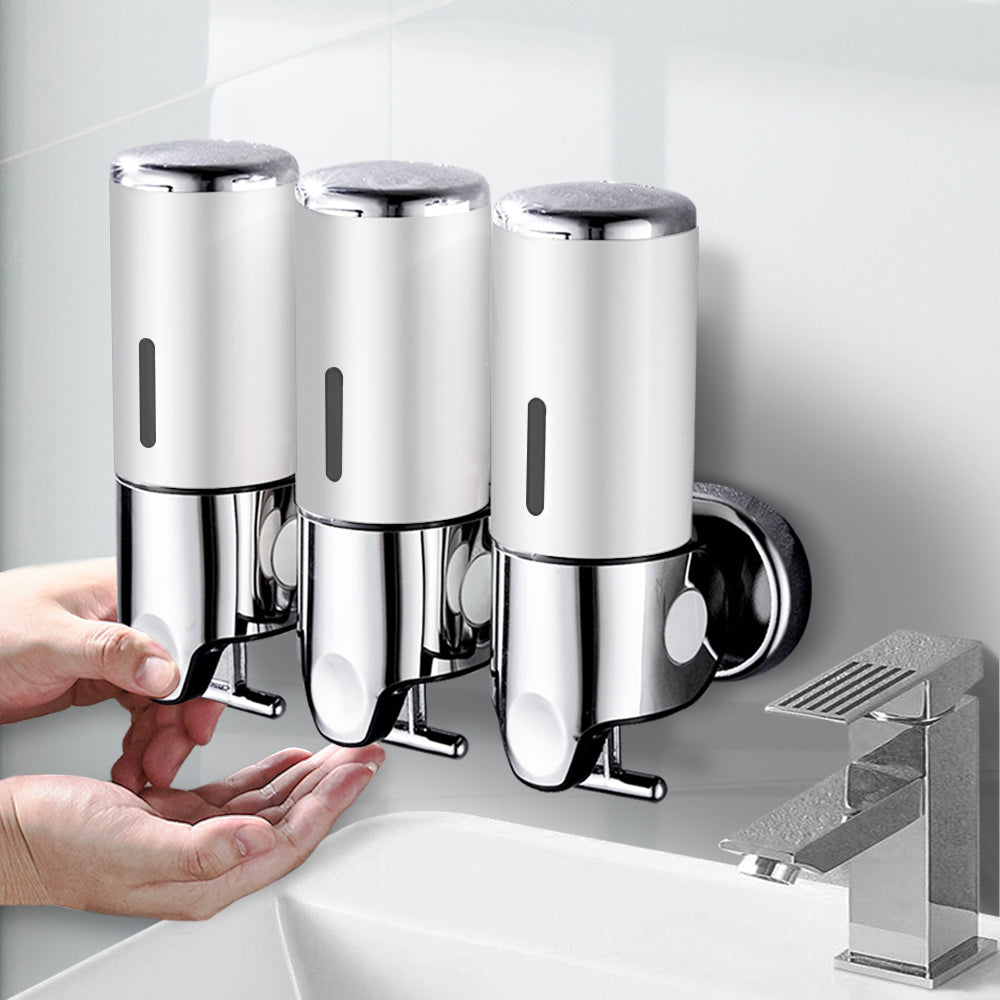 3 Bottles Bathroom Shower Soap Dispenser Silver-1864184252954972167