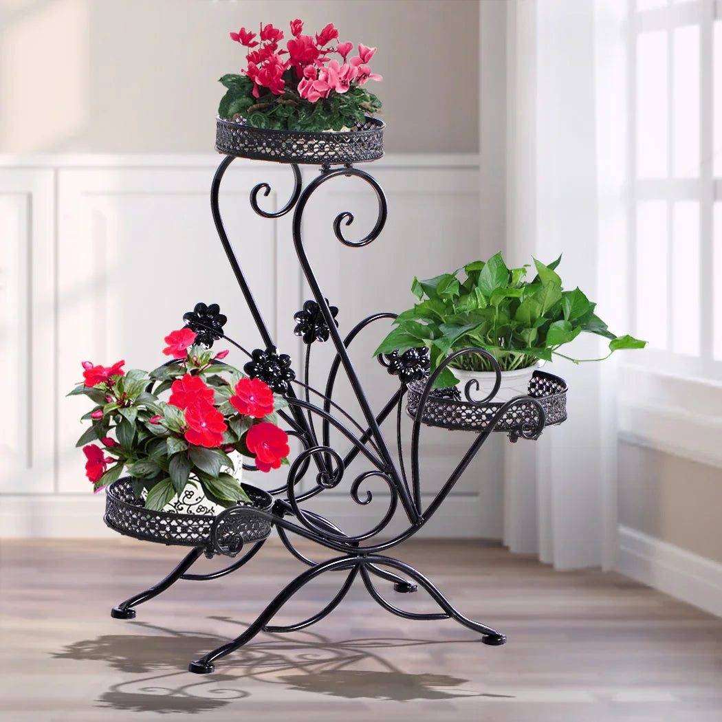 Levede Plant Stand Outdoor Indoor Metal Black-2018816658419879943