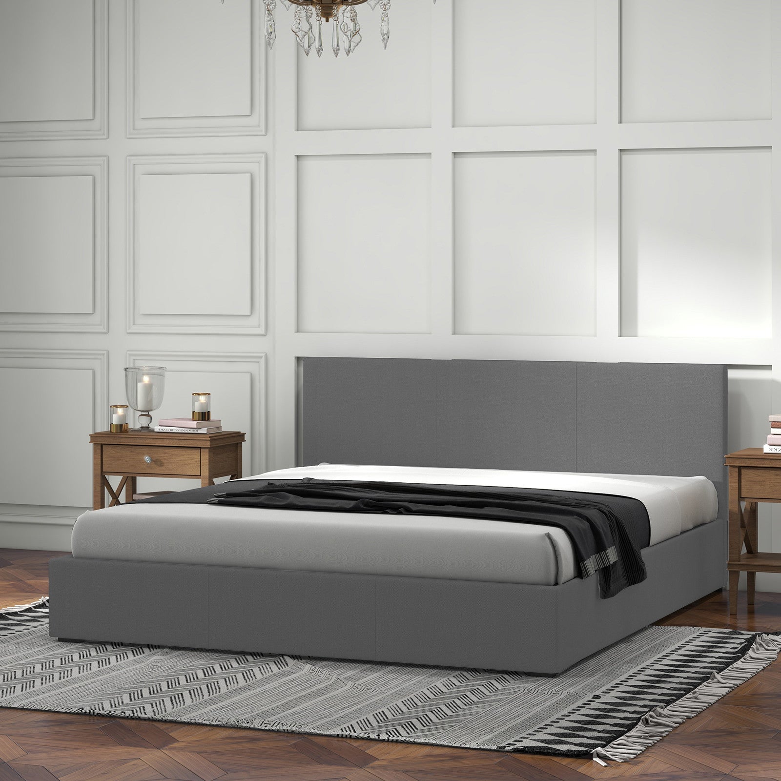 Milano Luxury Gas Lift Bed with Headboard (Model 1) - Grey No.28 - Double-1902483614675898369