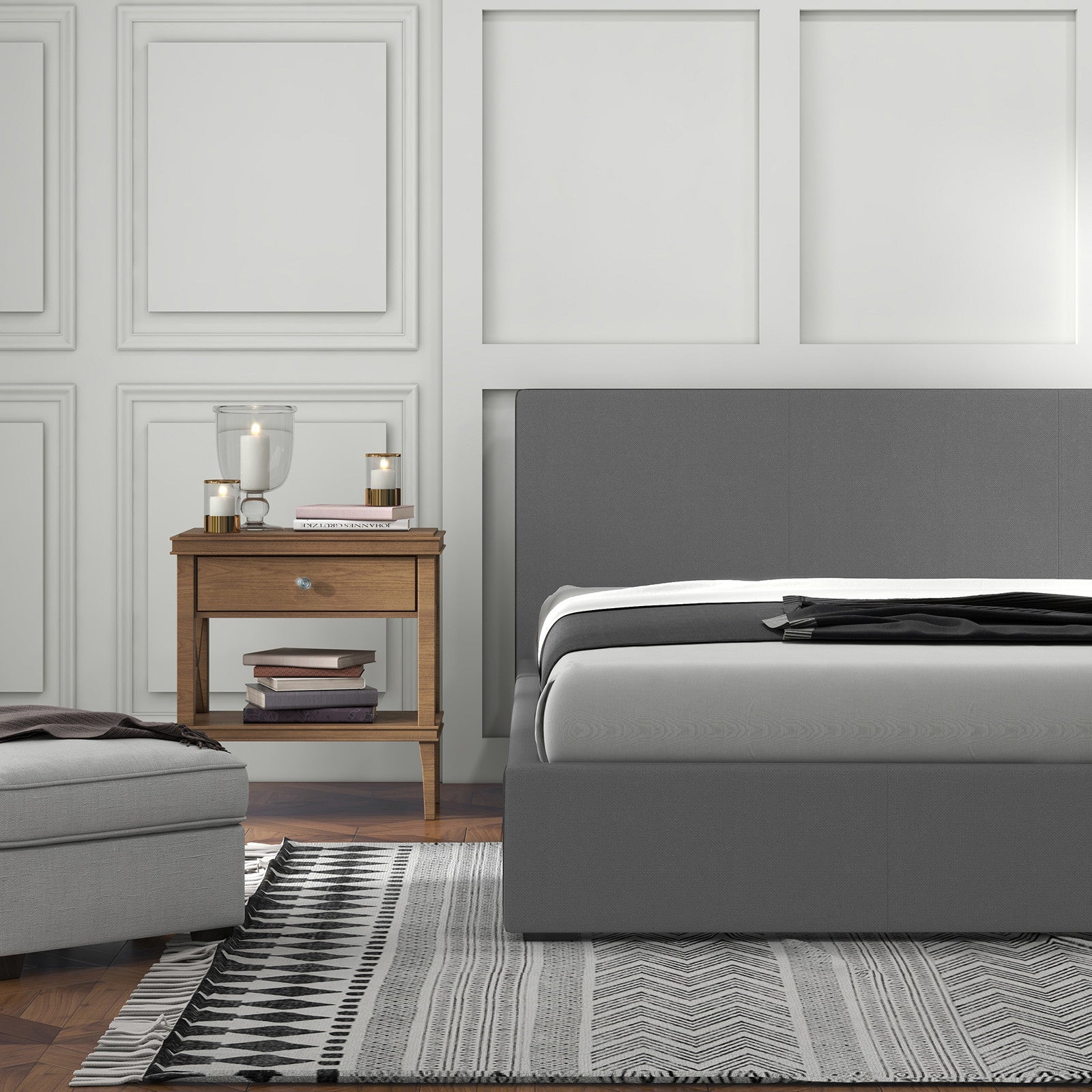 Milano Luxury Gas Lift Bed with Headboard (Model 1) - Grey No.28 - Double-1902483614675898372
