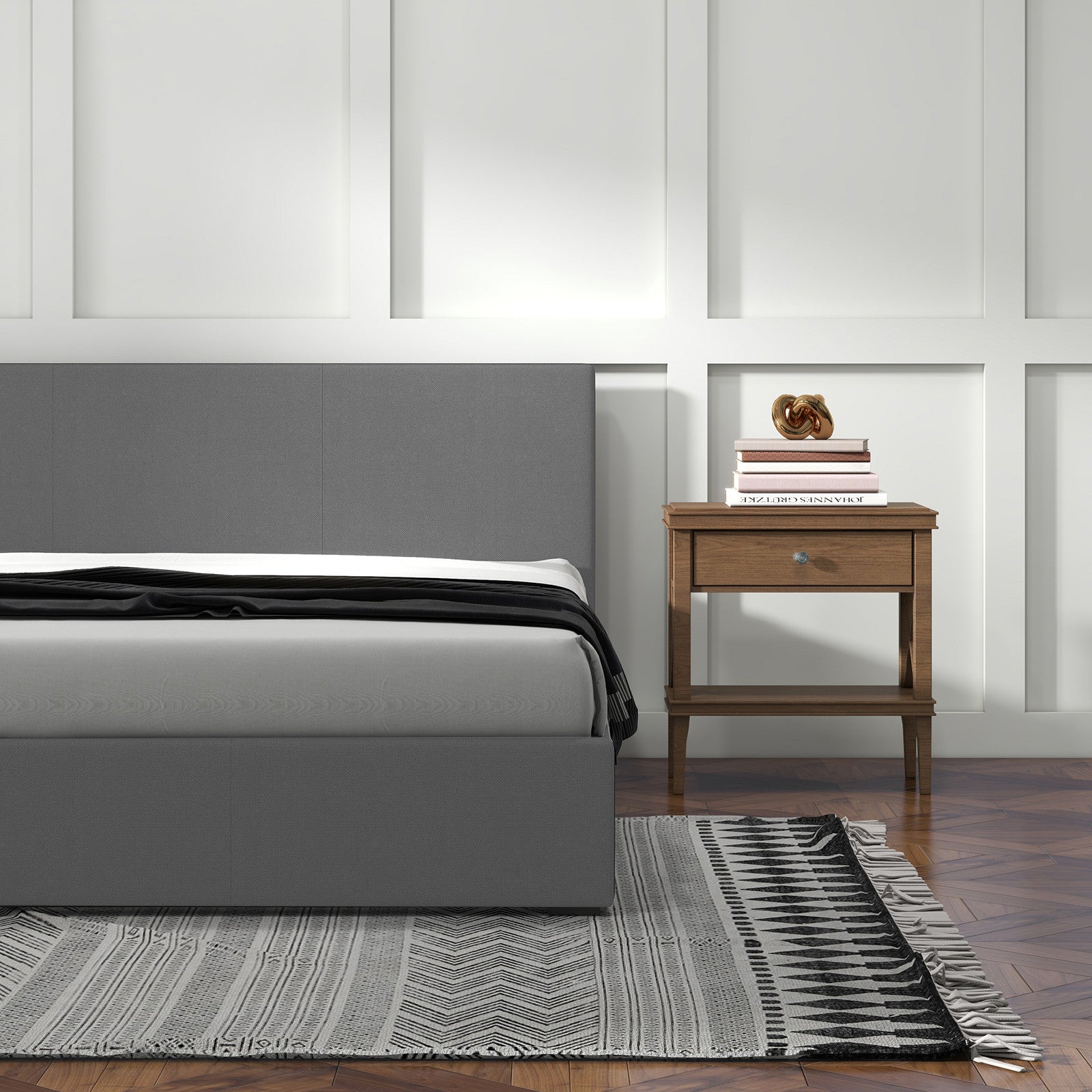 Milano Luxury Gas Lift Bed with Headboard (Model 1) - Grey No.28 - Double-1902483614675898373