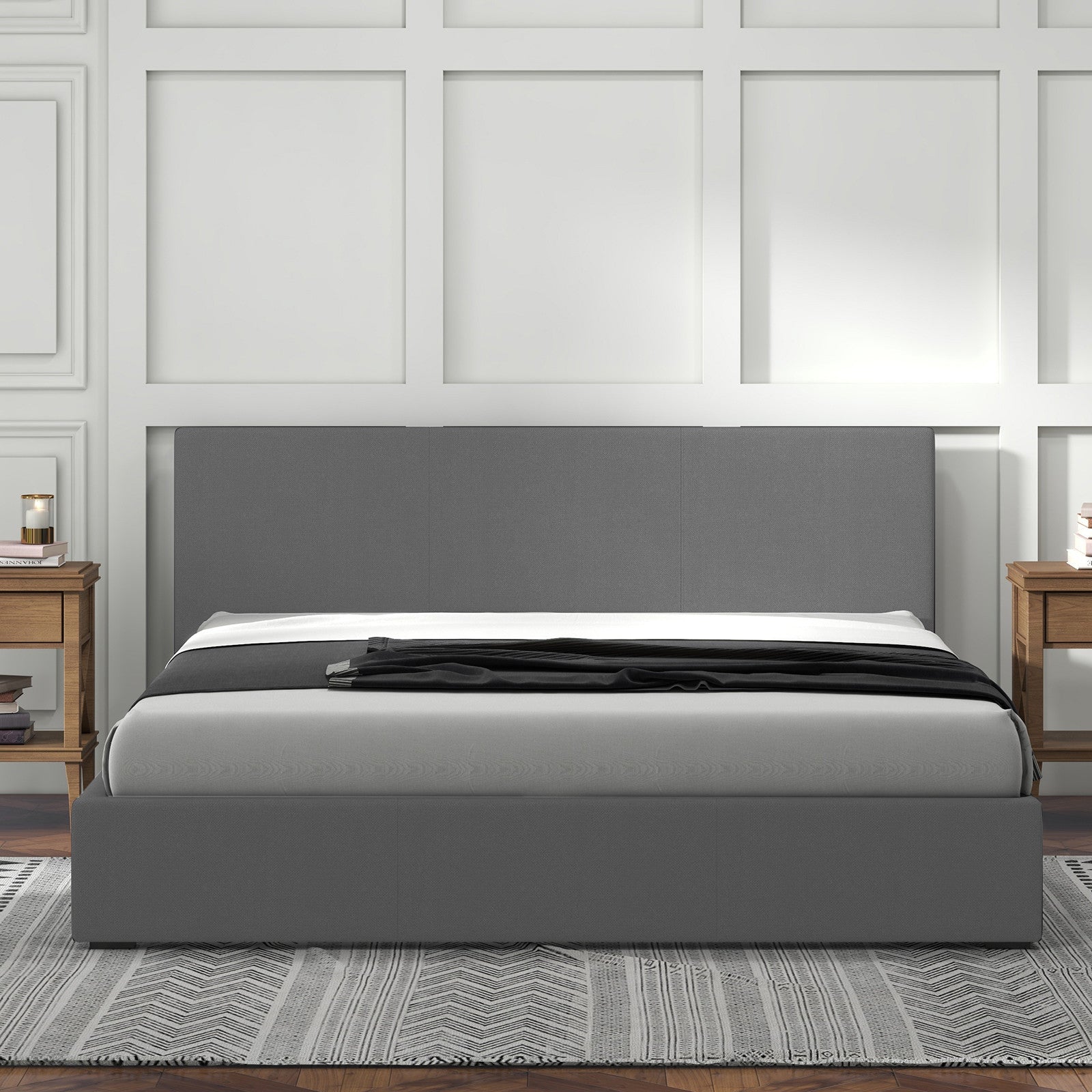 Milano Luxury Gas Lift Bed with Headboard (Model 1) - Grey No.28 - Double-1902483614675898374
